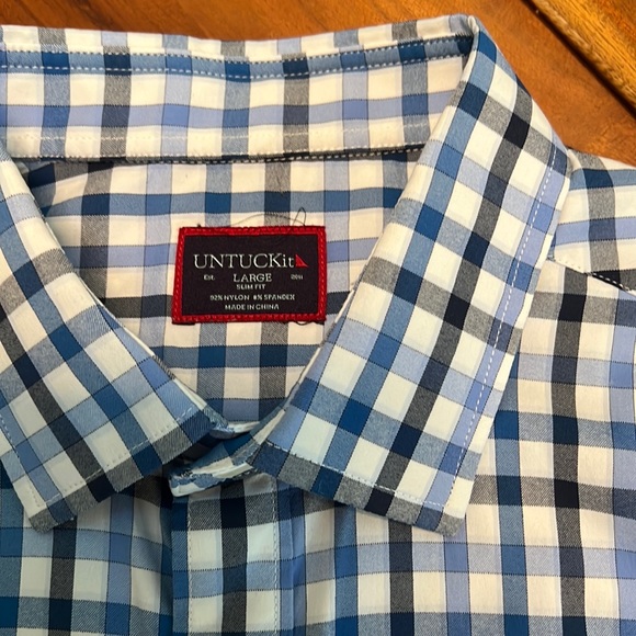 UNTUCKit Blue/Dark Blue Checked Shirt - Slim Fit - Sz L - Picture 2 of 9